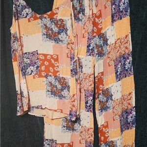 Patchwork Floral Wide-Leg Jumpsuit in Peach Multi